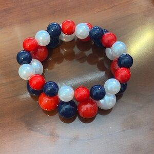 Red, Blue, and White Beaded Bracelet Set